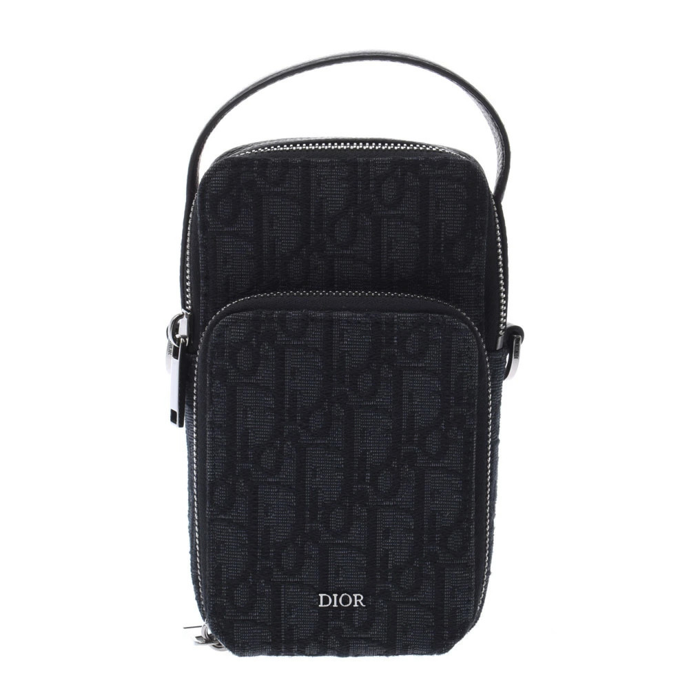 CHRISTIAN DIOR Oblique Jacquard Clutch Black Calf Shoulder Bag